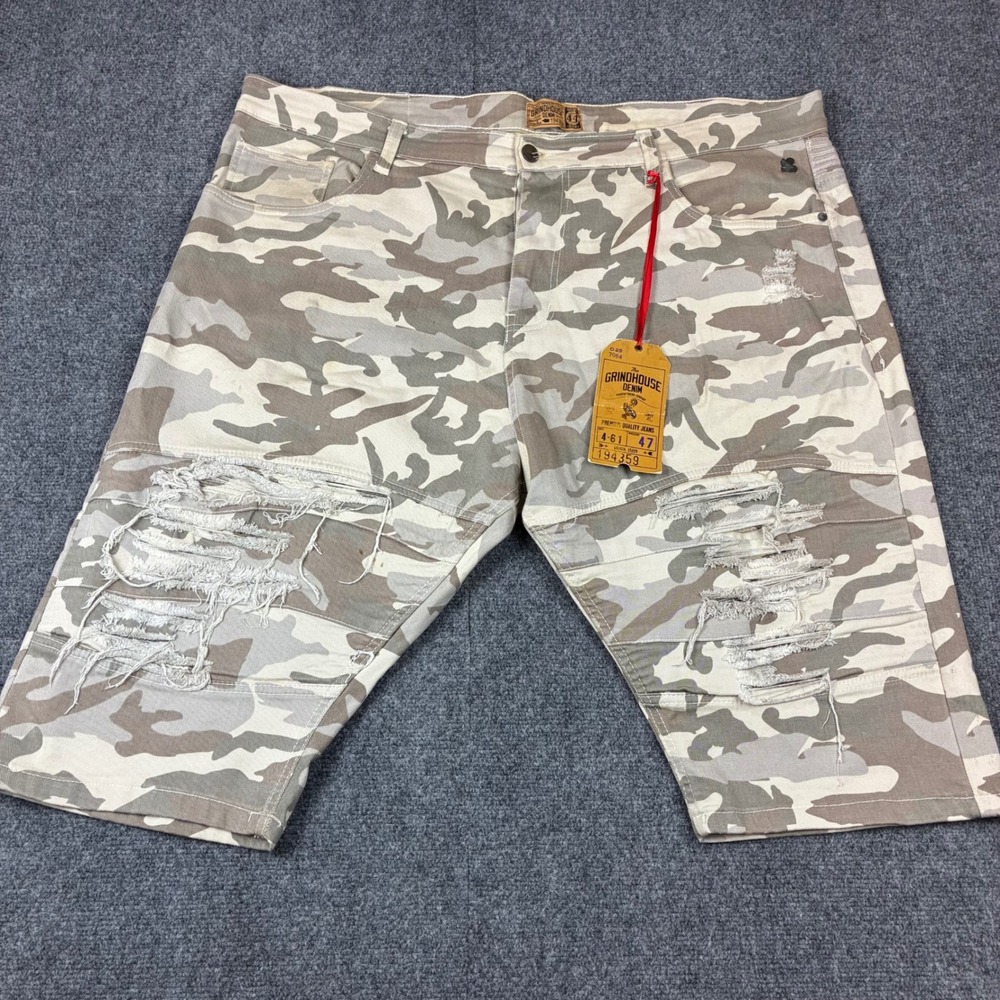 Grindhouse Denim Mens Camo Distressed Moto Shorts Khaki GH180666 Size 44‎ NWT